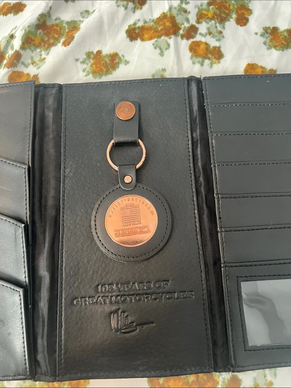 Harley Davidson 105 Year Anniversary Black Leather Organizer Wallet